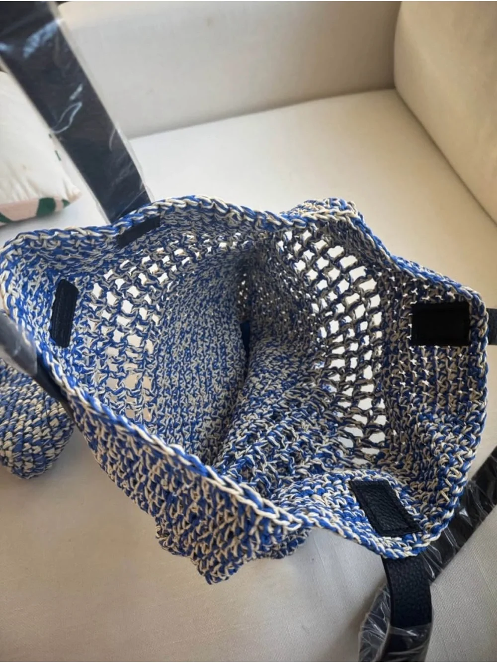 Banana Republic Blue and White Woven Tote with Matching Pouch